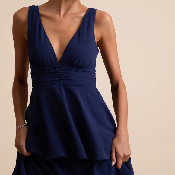 NWT Lulu's Navy Blue Sleeveless Tiered Midi Dress - Picture 4 of 10